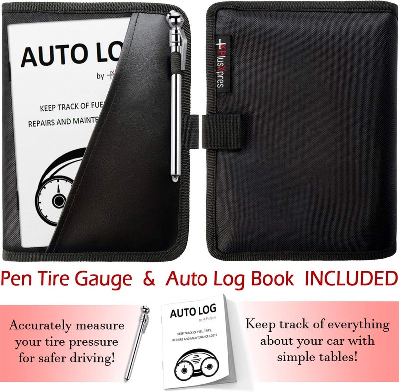PlusXpres Glove Box Compartment Organizer - Car Document Holder - Owner Manual Case Pouch - Vehicle Storage Wallet for Registration & Insurance Card - Premium Auto Paperwork Holder - Log Book included - Black - Image 2